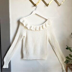 By Anthropologie Ruffled Boat Neck Sweater